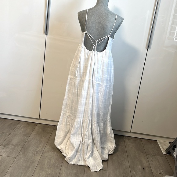 NWOT Young Fabulous & Broke White Bohemian Cotton Maxi Dress Pockets, Size M - Picture 13 of 13